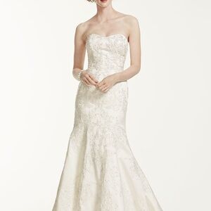 Oleg Cassini Style CWG594 Ivory Strapless Crystal and Lace Trumpet Wedding Gown
